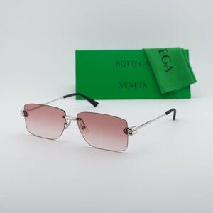 Bottega Veneta BV1126S 007 Rectangle Sunglasses - Silver/Red Gradient